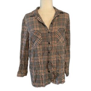 intimissimi Plaid Flannel Black White Brown Long Sleeve Top Medium